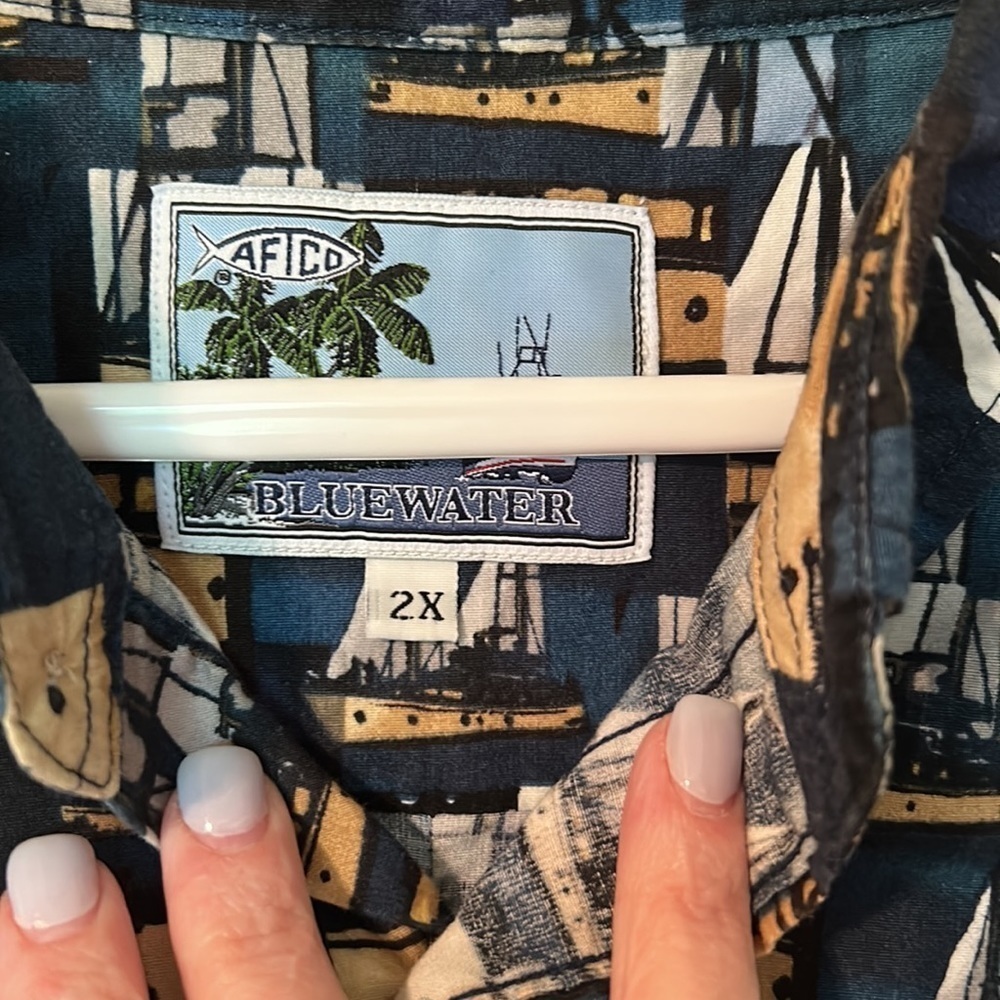 Aftco Bluewater Shirt Men's 2X Button Up Short Sleeve Boat‎ All Over Print - Picture 3 of 11